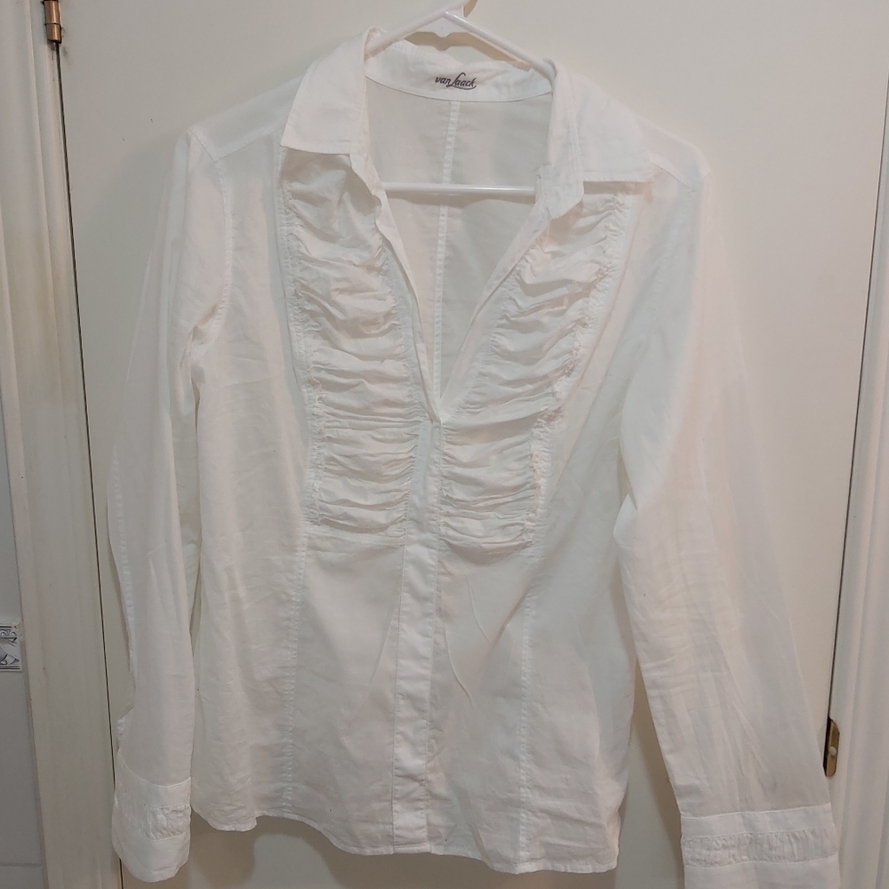 VAN LAACK White Ruffled Longsleeve Blouse Size Medium (M)